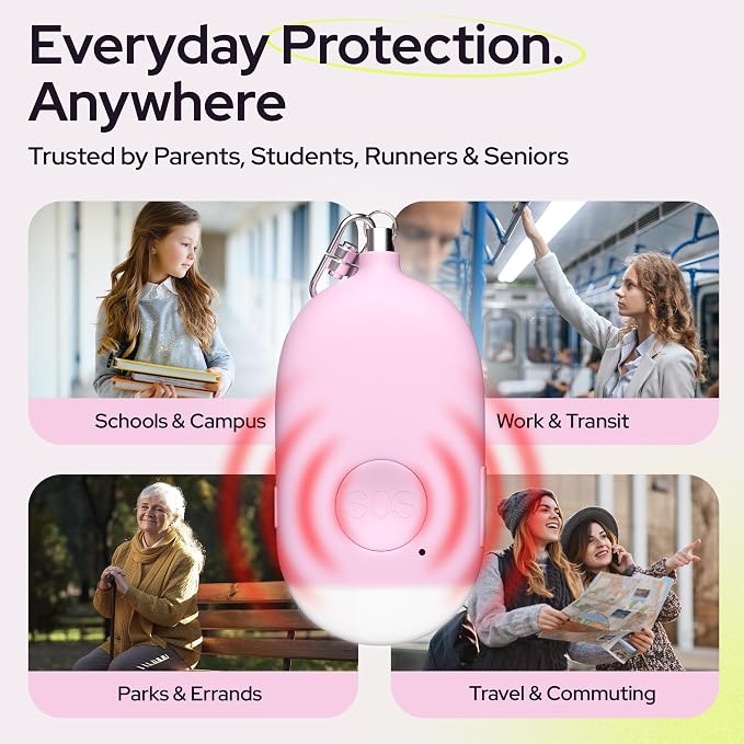 Weten Rechargeable Personal Alarm Keychain - 130dB Siren, LED Light - 3Pack Personal Safety Alert for Women to Carry - Panic Button Alarm for Security - Rape Whistle for Self Defense (Pink&Blue&White) - Image 6