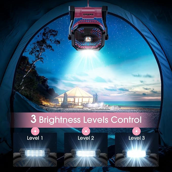 Portable Fan Rechargeable 20000mAh Cordless Battery Powered Camping Fan | with LED Lantern, Small Table Fan, USB Battery Operated Fans for Travel Bedroom Home Camping Tent Office Beach Desk Pink - Image 5