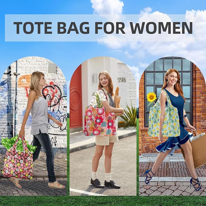 6 Pack Reusable Grocery Bags Heavy Duty with Handles, Reusable Shopping Bags for Women, Foldable, Washable for Store, Travel - Image 5