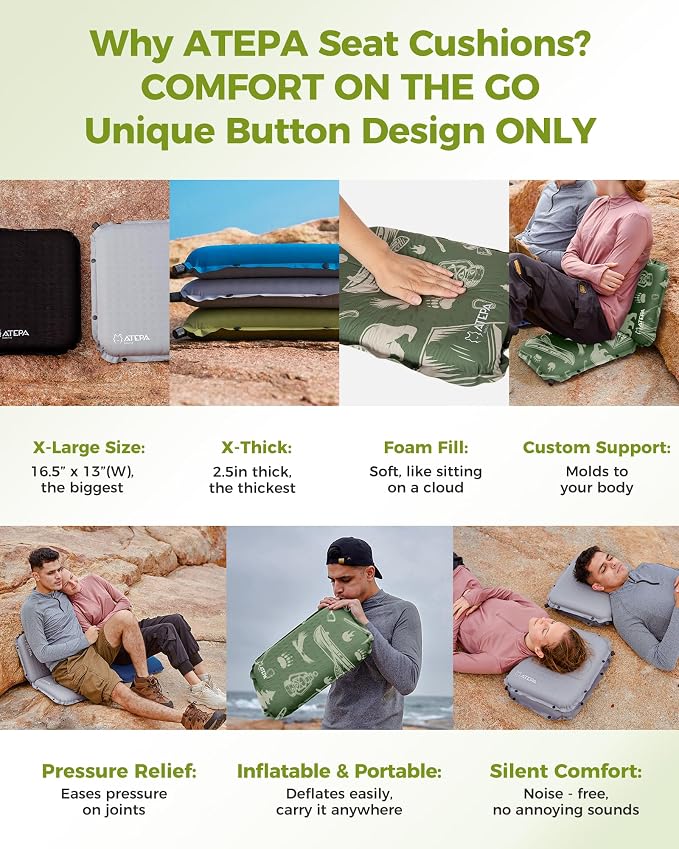 ATEPA Inflatable Seat Cushion | 2" & 2.5" Foam Core Seat Pad, Self Inflating, Compact, Stadium, Airplane, Travel, Camping, Hiking, Sports events - Image 4