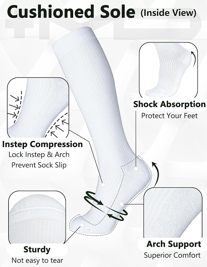 +MD 3 Pairs Bamboo Viscose Compression Socks for Women Men 15-20mmHg Knee High Support Stockings for Pregnancy Nurse Travel - Image 3