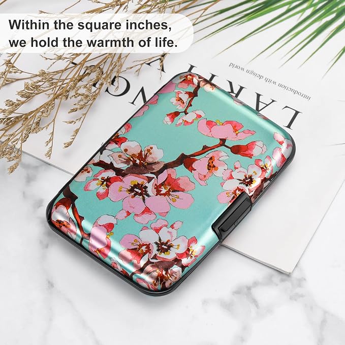Mini RFID Aluminum Wallet Credit Cards Holder Business Card Case Metal ID Case for Men Women（Pink Peach Blossom - Image 6
