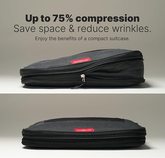 LeanTravel Premium Compression Packing Cubes for Travel - Suitcase Organizer Bags with Double Zipper & Breathable Mesh Panel - Space Saving Carry On Luggage Essentials (4-Pack, Black) - Image 3