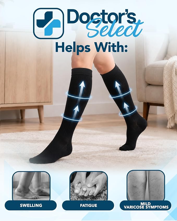 Doctor's Select® Bamboo Viscose Light Compression Socks for Women & Men - 3 Pairs, 8-15 mmHg Compression Socks, Knee High - Image 3