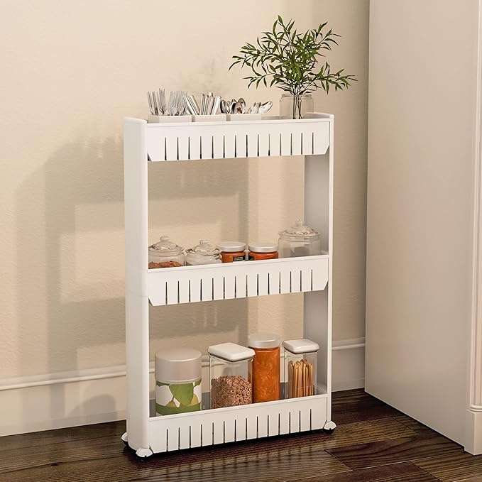 Lavish Home 3 Tier Shelf Rolling Cart, White, 19.5” x 5” x 28” - Image 2
