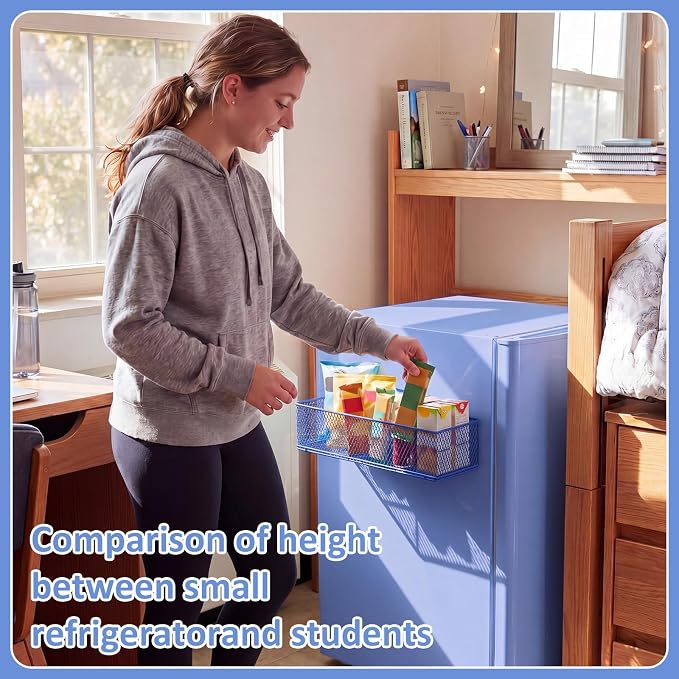 FoldTier 1 Pack Blue Magnetic Basket Dorm Mini Fridge Shelf Organizer Kitchen Storage Bin Container Spice Holder for Locker Refrigerator Pantry Dorm Essentials (13.8 x 3.1 x 4.9 Inch) - Image 5
