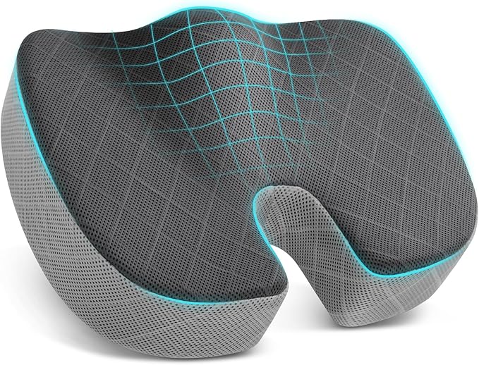 Memory Foam Office Chair Seat Cushion - Dark & Light Grey, Large | for Car Seat, Airplane, Desk Chair - Sciatica & Hip & Coccyx Pain Relief Cushion for Long Sitting Office Workers, Car Drivers by TushGuardSeatCushonsPillows