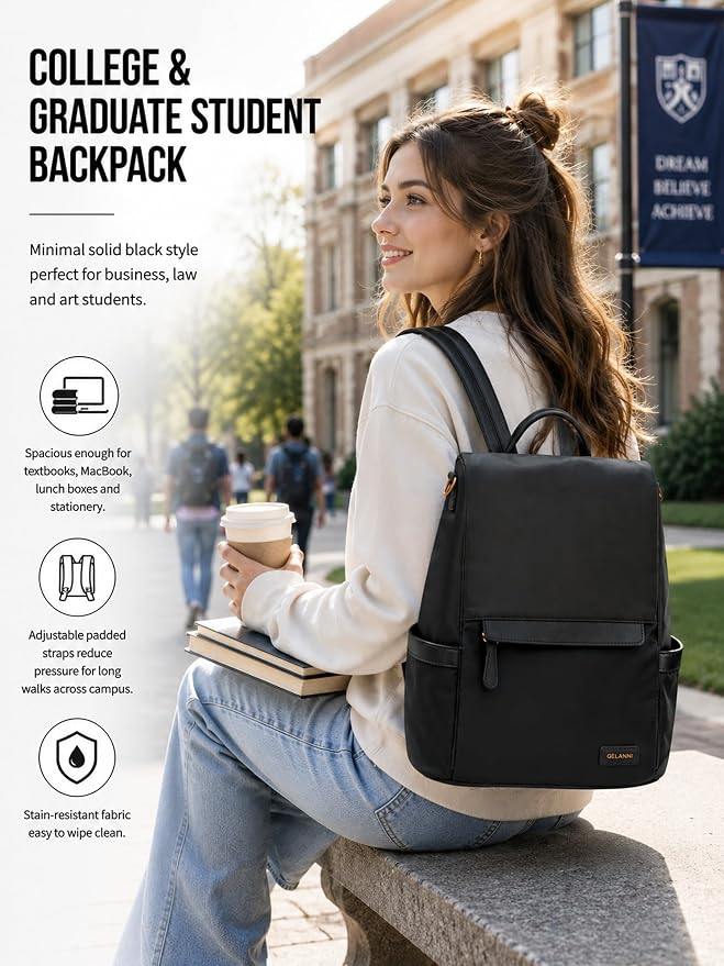 Anti Theft Backpack Purse for Women Lightweight Casual Travel Daypack Black - Image 6