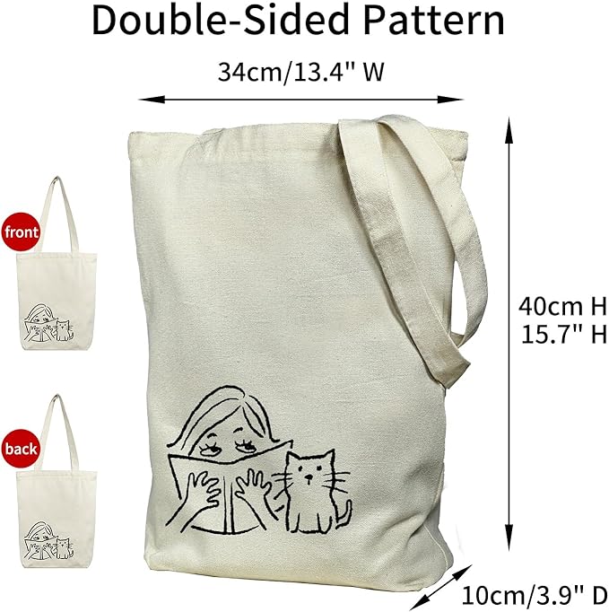 itgowisa Canvas Tote Bag for Women, Tote Bag with Zipper Inner Pocket, Zippered Canvas Bag for Shopping Work Grocery Everyday - Image 4