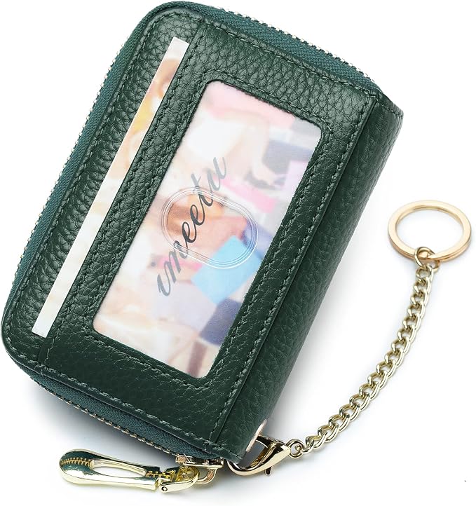 imeetu RFID Credit Card Holder, Small Card Wallet Women, Leather Card Case | Genuine Leather Women's Card & id Cases, Change Coin Purse with Zipper Keychain id Window, 20 Colors & 3 Styles, Daily, Gifts - Image 2