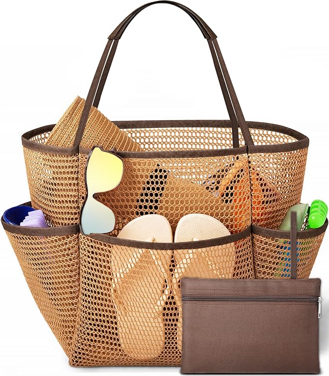 Cruise Essentials Beach Bag for Women, Mesh Tote with Detachable Pouch | Chic Design by Yeendibo