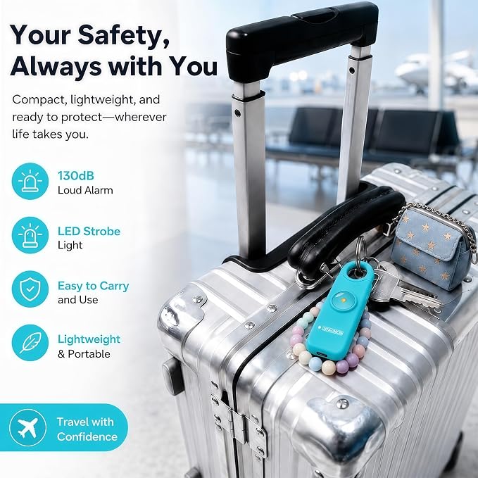 Rechargeable Personal Safety Alarm for Women | 130dB Loud Siren & Strobe Light & Low Battery Notice, Emergency Keychain Alarm for Self Defense (Aqua) - Image 7