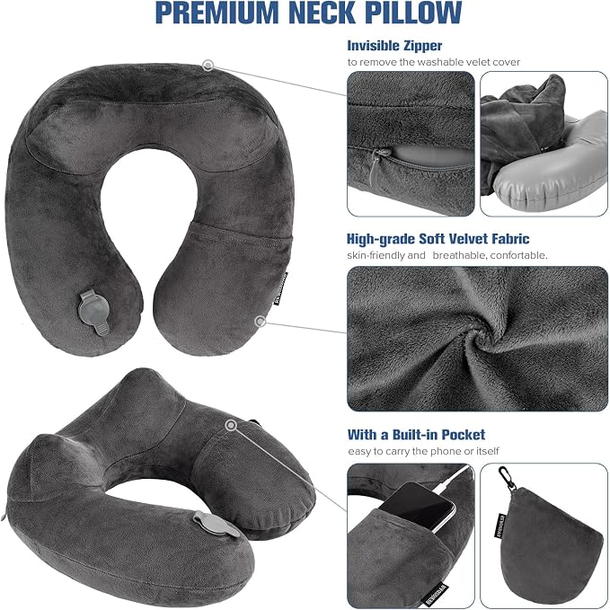 Rewondah Inflatable Travel Pillow for Sleeping Airplane - Inflatable Neck Pillow for Traveling on Plane with Washable Cover, Blow up Neck Travel Pillow for Airplanes, Cars - Portable and Comfortable - Image 3