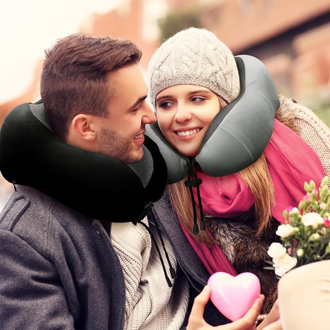 urnexttour Neck Pillow Airplane Travel Pillow 2 Pack Black and Grey | Memory Foam Soft Support Travel Neck Pillow for Travelling, Sleeping Rest, Car, Train and Home Use - Image 7