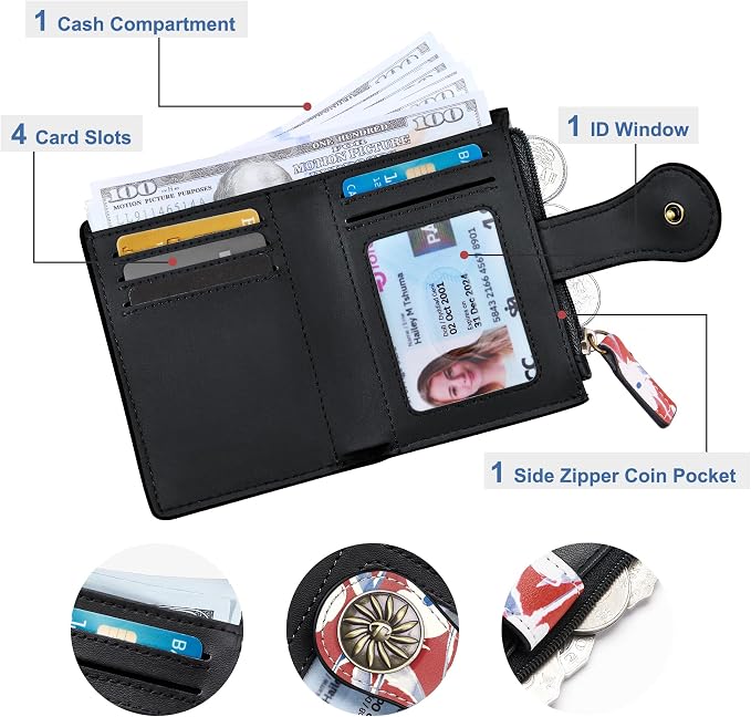 Tipmile Small Wallet Women Coin Pocket Bifold RFID Blocking Card Holder Leather Wallets with Zipper - Image 4