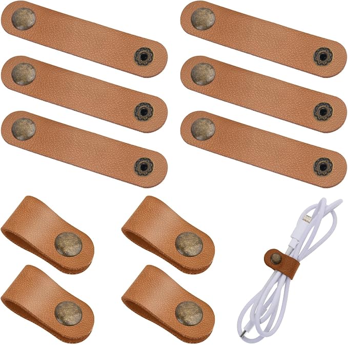Salbsever 10pcs Classic Leather Cord Organizer Straps, Brown, Zip, Cable Straps by salbsever