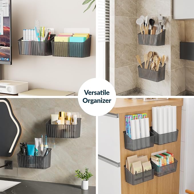 NiHome 4-Pack Cabinet Door Organizer, Adhesive RV Camper Wall Storage Caddy | No-Drill Plastic Bin With Drain Holes For Kitchen Bathroom Pantry Organization, Space Saving Small Item Holder, Medium, Gray - Image 7