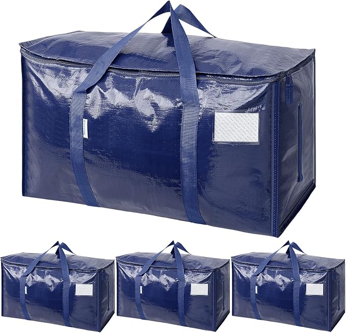 TICONN 4 Pack Extra Large Moving Bags Heavy Duty with Zippers & Carrying Handles, Durable Storage Bags Moving Boxes for Closet Organizers and Storage (4 Pack, Navy) by TICONN
