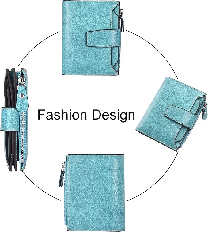 Small Compact Women Wallet RFID Blocking Genuine Leather Bifold Purse with ID Windows - Image 3