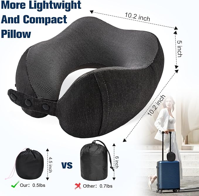 Cirorld Neck Pillow for Traveling, Travel Pillows for Airplanes,100% Pure Memory Foam Travel Neck Pillow, Adjustable Flight Pillow, Portable Plane Accessories with Eye Mask, Earplugs, Carry Bag - Image 7