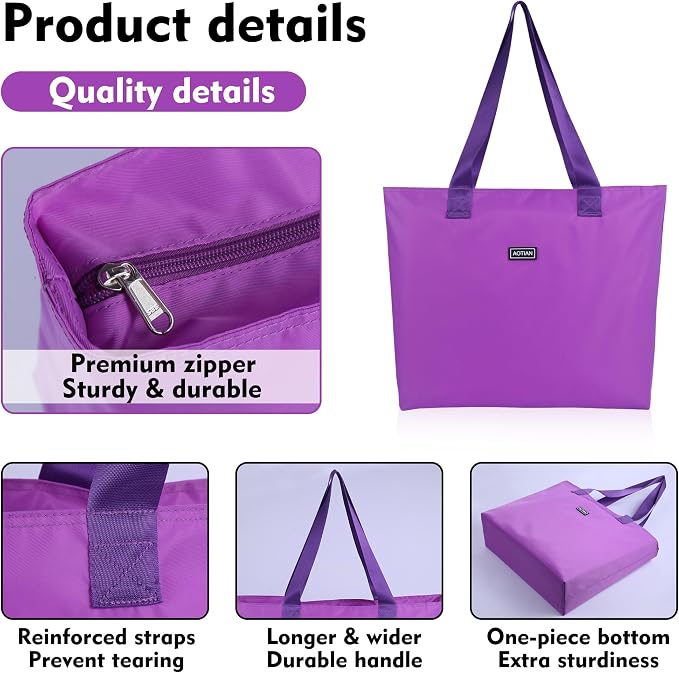 AOTIAN Reusable Grocery Bag, Foldable Shopping Tote Bag with Zipper Closure | Holds up to 50 lbs, Doubles as a phone pouch, Durable & tear-resistant. For travel, gym, beach & daily use, Machine washable - Image 5