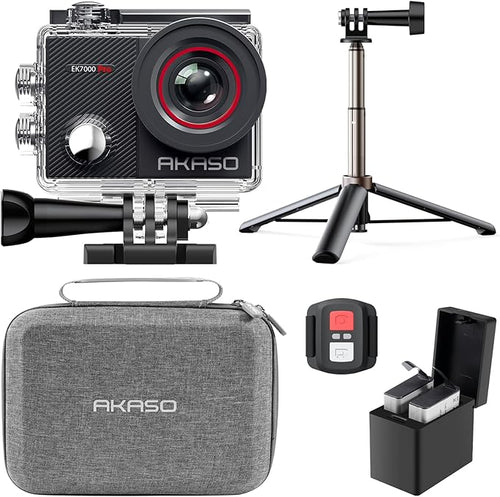 AKASO EK7000 Pro 4K30fps 20MP Action Camera EIS Ultra HD 131FT Waterproof Underwater Camera with Mini Selfie Stick Tripod and Carrying Case Helmet Accessories Kit Bundle by AKASO