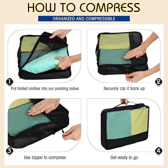 5 Pcs Packing Cubes for Suitcase Large Travel Cubes Carry on Luggage Organizer Bags for Clothes Accessories(L,Black) - Image 3