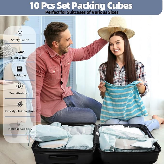 10 Pcs Set Packing Cubes - Travel Packing Organizers, Expandable Suitcase Organizer, Luggage Organizer Bags - Image 2