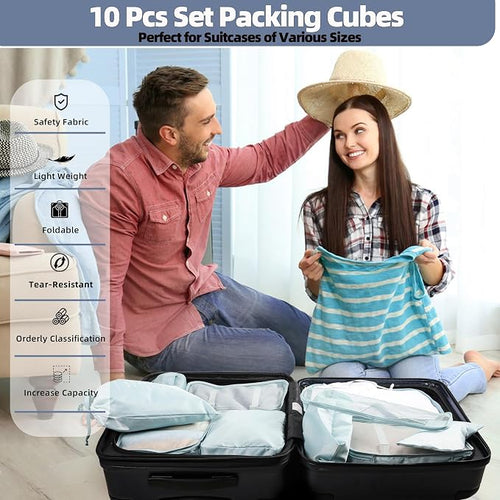 10 Pcs Set Packing Cubes - Travel Packing Organizers, Expandable Suitcase Organizer, Luggage Organizer Bags - Image 2