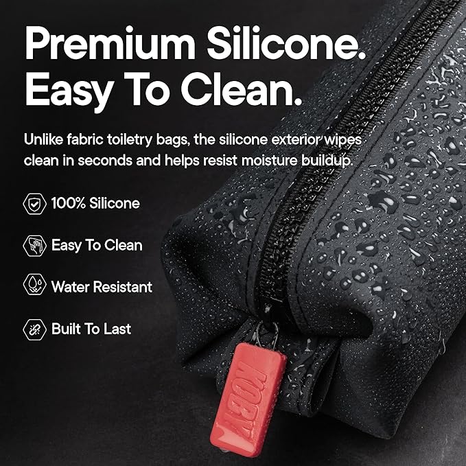 TOOLETRIES The Koby Dopp Kit Toiletry Bag- Mini 8.5" x 2.75" x 2", Charcoal | Compact silicone leak-resistant travel toiletry bag with a heavy-duty zipper that's easy to clean. - Image 4