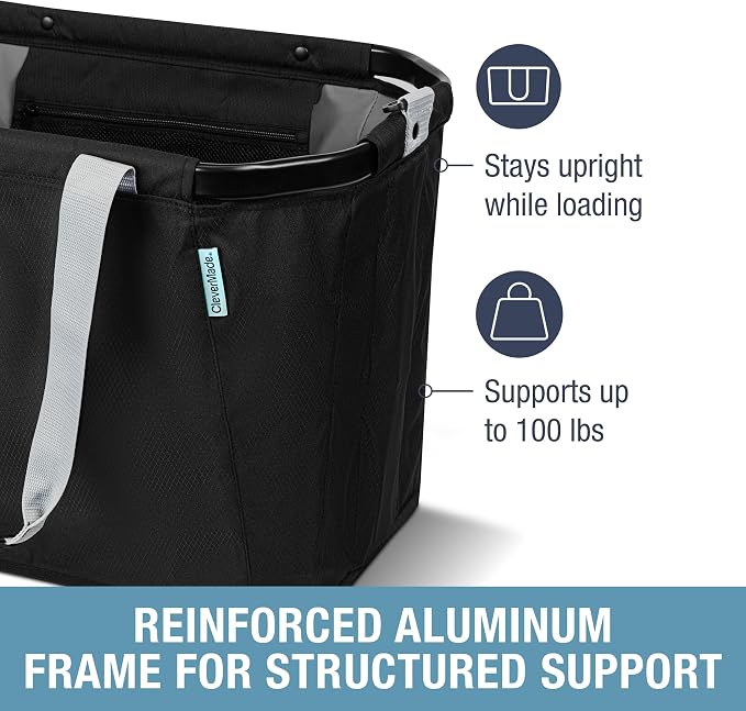 CleverMade Gear Hauler Pro Collapsible Tote Bag, 55L Outdoor Tote | Haul Bulky Gear Without Sagging | Aluminum Frame Holds 100 lb, While Shoulder and Crossbody Straps Offer Flexible Carry - Image 2