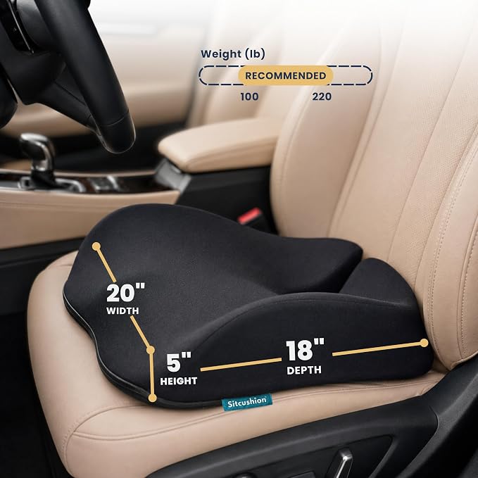 Driver Seat Cushion for Car, Tailbone Pain Relief Car Pillow and Seat Pad | Extra Large Driver Seat Cushion Offers Broad Car-Seat Coverage to Ease Hip and Tailbone Pressure During Long Drives (Gray) - Image 3