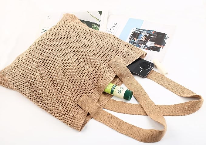 COOKOOKY Crochet Beach Tote bag Summer Beach Bag for Women Aesthetic Mesh Tote Bag Hippie Bag Knit Bag - Image 6