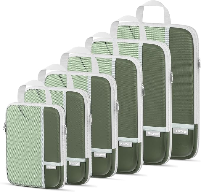Percover Compression Packing Cubes for Travel, 6-Piece Structured Compression Organizer Set for Organized Packing & Carry-On Luggage, Green by Unknown