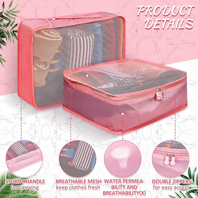 Silkfly 12 Pcs Packing Cubes for Suitcase Travel Luggage Bags Bulk Mesh Organizer Set for Hiking Camping Backpacking Clothes Accessories(Watermelon Red) - Image 3