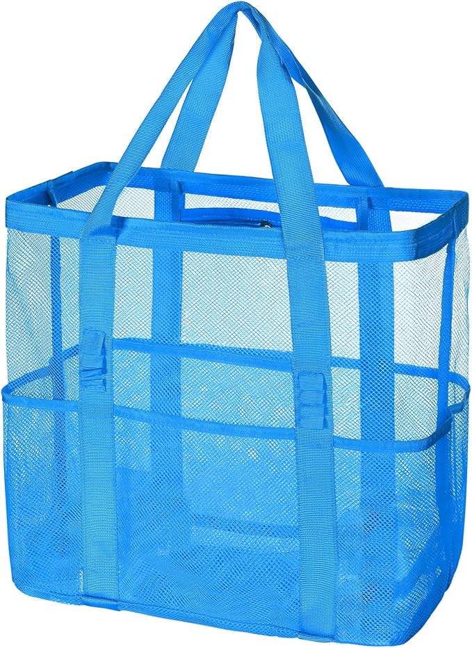 Tavaleu Mesh Beach Bag, Large Capacity Beach Tote, Multi Pockets, Sandproof | Mesh Material, Multiple Storage Pockets, Lightweight & Foldable Design, For Beach & Pool Use, Easy to Clean & Quick Dry by Tavaleu