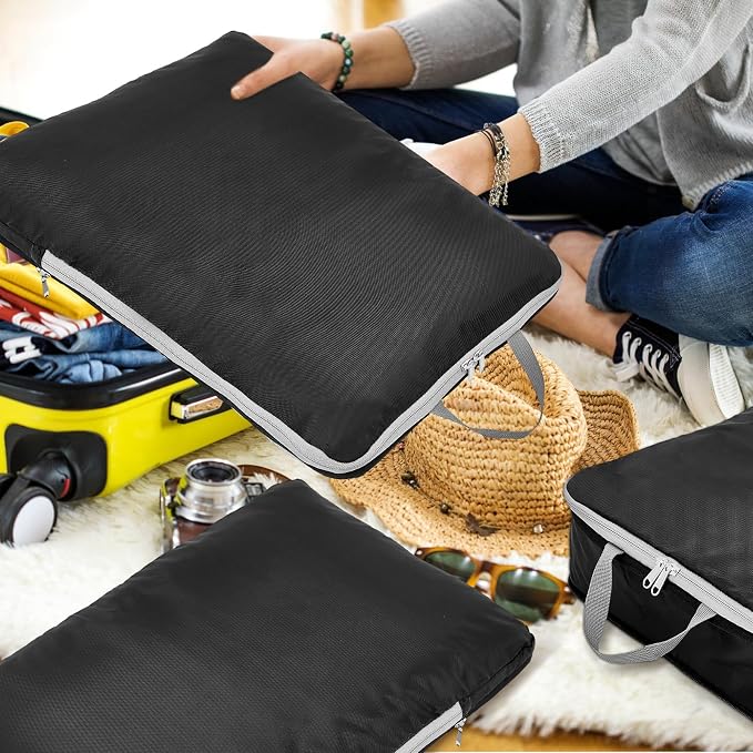Hosuly 6 Pcs Large Ultralight Compression Packing Cubes for Travel 17.3 x 12.6'' XL Large Expandable Luggage Storage Organizers for Save Space Family Long Trips (Black 01) - Image 4