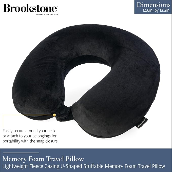 Brookstone Travel Neck Pillow - Lightweight U-Shaped Memory Foam Travel Pillow for Airplane, Car Travels & Sleeping, Black | Brookstone Travel Neck Pillow Lightweight U-Shaped Memory Foam Pillow - Image 2
