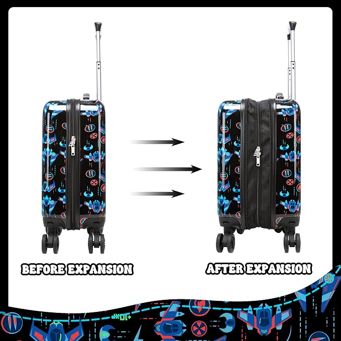 Kid's Luggage Set for Travel Toddler Suitcases with Wheels 2 Piece Boys Suitcase Set with Neck Pillow Hardshell 16" Carry on Hardside Luggage - Image 5