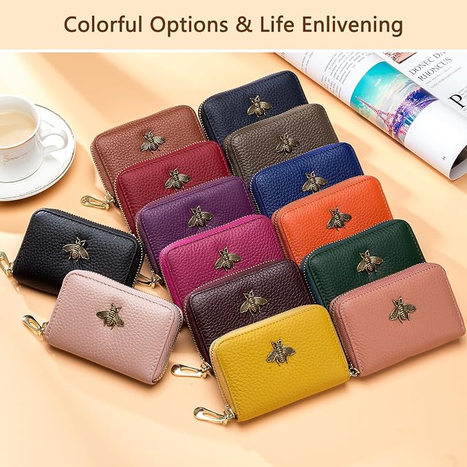 imeetu RFID Credit Card Holder, Small Card Wallet Women, Leather Card Case | Genuine Leather Women's Card & id Cases, Change Coin Purse with Zipper Keychain id Window, 20 Colors & 3 Styles, Daily, Gifts - Image 9