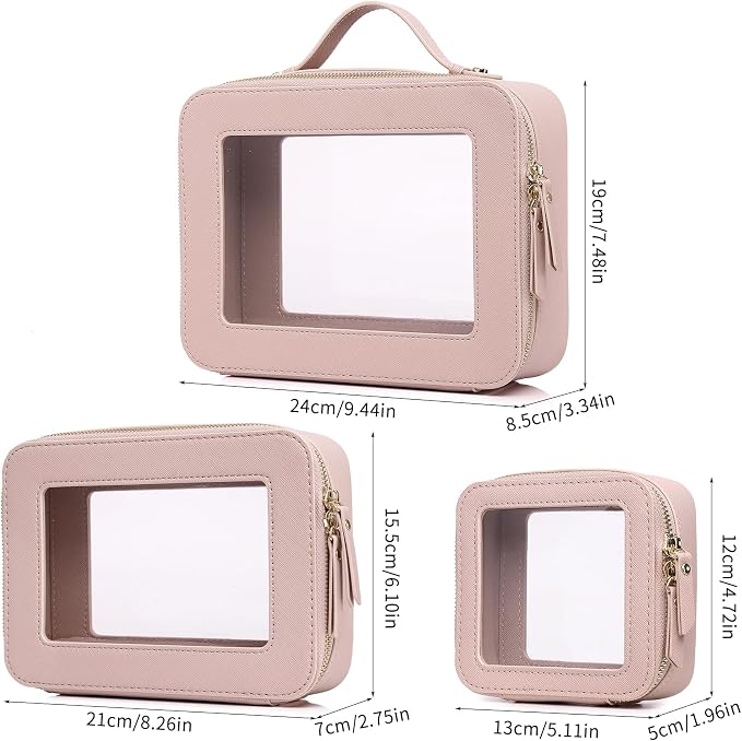 Pinkmik Clear Makeup Bag, (Pink, L+M+MINI) | Waterproof, Travel Case for Cosmetics and Toiletries, Women's Purse Organizer, Clear Car Bag with Zipper - Image 5