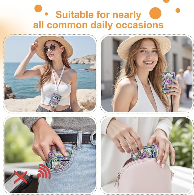 SEAVILIA Small Credit Card Holder for Women, Slim RFID Blocking Wallet | Cute Mini ID Card Case, Thin Minimalist Pocket Wallet, Gift for Girls, Happy Flower - Image 3