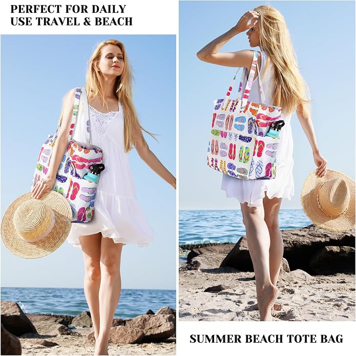 Trifabricy Beach Bags for Women, Waterproof Large Tote Bag With Zipper | Waterproof Sandproof, Zipper Closure, Wet Pocket, For Beach Gym Travel Shopping Vacation, Durable Lightweight, Easy Clean - Image 7