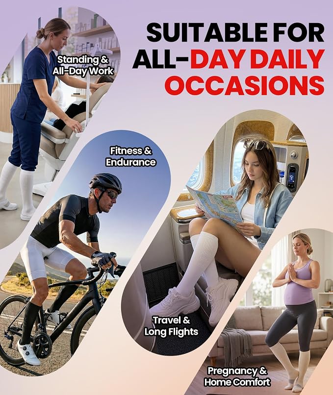 PULIOU Cooling Compression Socks for Women Men, 20-30 mmHg Circulation Knee High for Travel, Flying, Running, 2 Pairs - Image 6