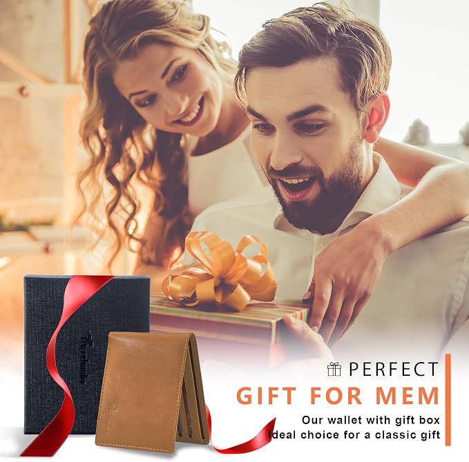 Travelambo Genuine Leather Wallet for Men with Gift Box - Handmade Bifold Stylish - Mens Wallets Rfid Blocking with 2 ID Windows - Image 6
