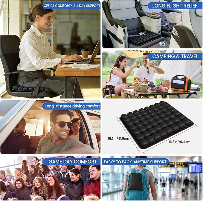 JUMPOW Inflatable & Portable Travel Seat Cushion for Airplane with Pump | 3D Air Cell, Cool & Ventilated, Foldable, Lightweight, Portable, Compatible with Any Chairs, Car Seats, Wheelchairs, Planes - Image 7