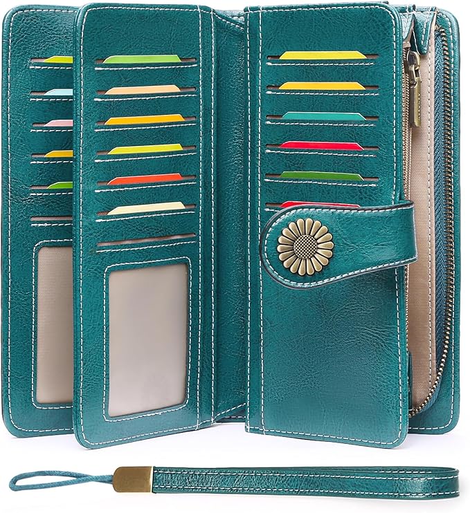 SENDEFN Wallets for Women Leather Credit Card Holder with RFID Blocking Large Capacity Wristlet | with RFID Blocking by SENDEFN