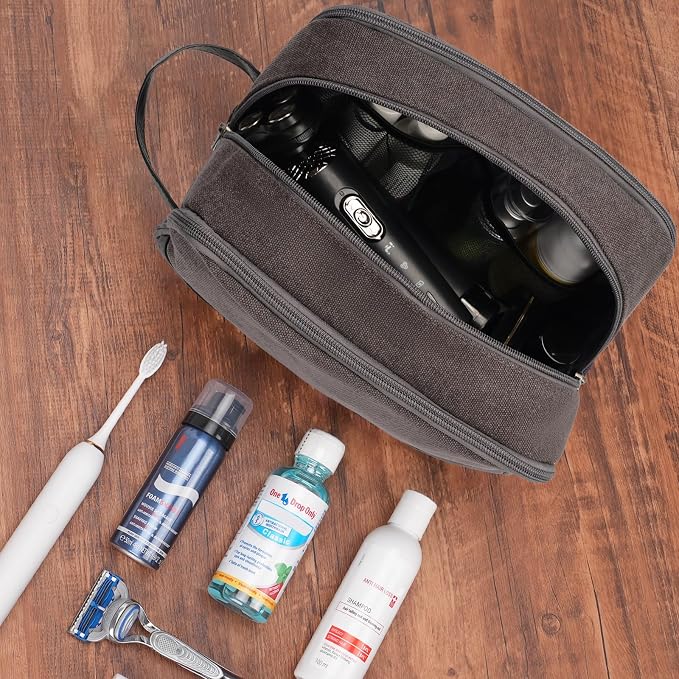 WANDF Travel Toiletry Bag for Men, Canvas Shaving Dopp Kit | Wet Separation, Water-Resistant Fabric, Travel Bag for Toiletries, Shaving Accessories, Weekend Trips - Image 8