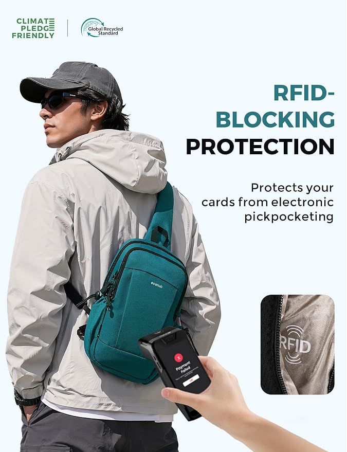 ECOHUB Anti-Theft Crossbody Bag Men Women RFID Blocking Lightweight Sling Backpack Water Resistant for Travel Hiking Outdoor - Image 5