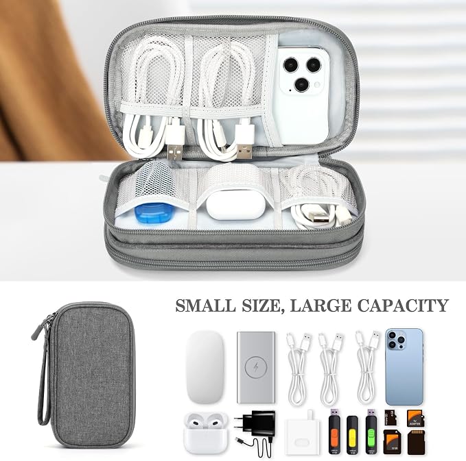 FYY Electronic Organizer, Travel Tech Pouch Bag, Cable Organizer Dark Grey | Wrist Strap, Waterproof, Double Layers Portable Electronics Travel Carrying Case for Cord, Charger, Daily Business Trips Use - Image 6